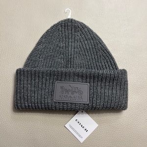 NWT - Coach Rubber Logo Patch Roll Up Wool Blended Beanie
